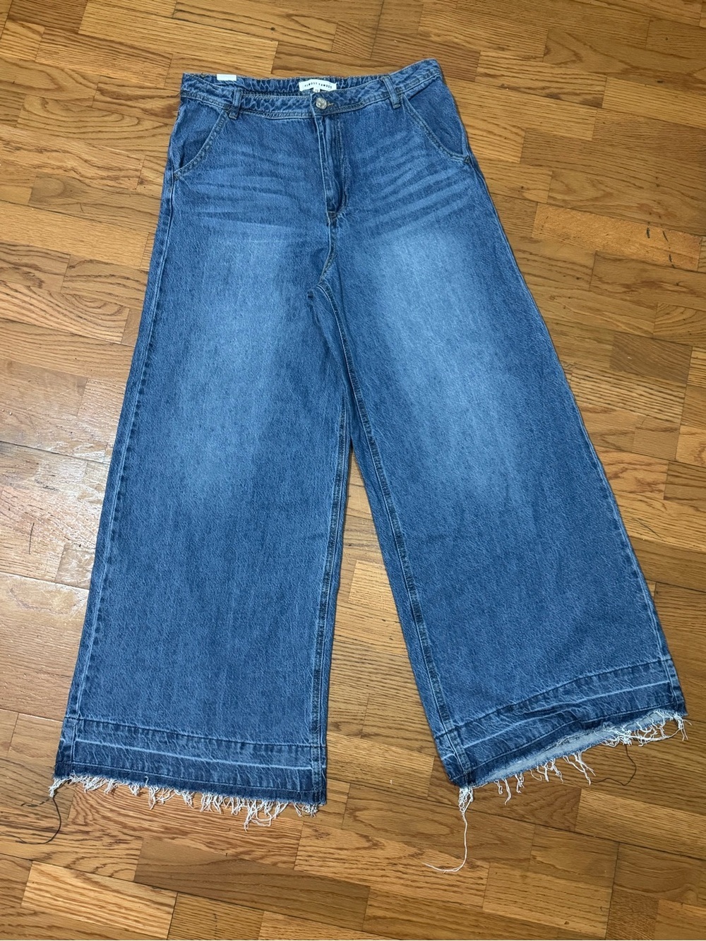 Almost Famous Super Wide Leg Raw Hem Blue Denim Jeans - Women’s 13/14